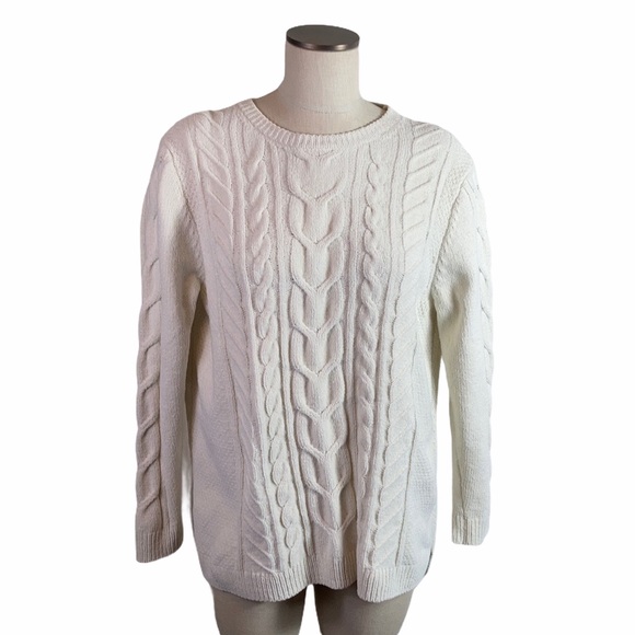 J.Jill Ivory Chenille Cable Knit Sweater Top Large - Picture 2 of 9